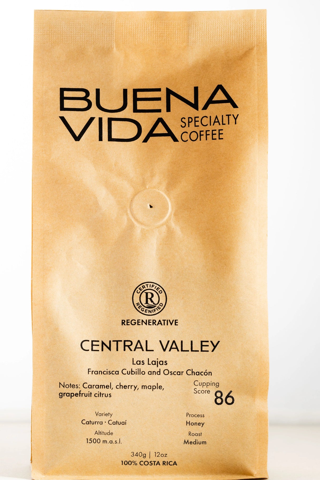 CAFÉ MOLIDO CENTRAL VALLEY LAS LAJAS BUENA VIDA CUPPING SCORE - 86 - 340G