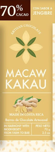 CHOCOLATE BARRA JENJIBRE MACAW KAKAU 70G
