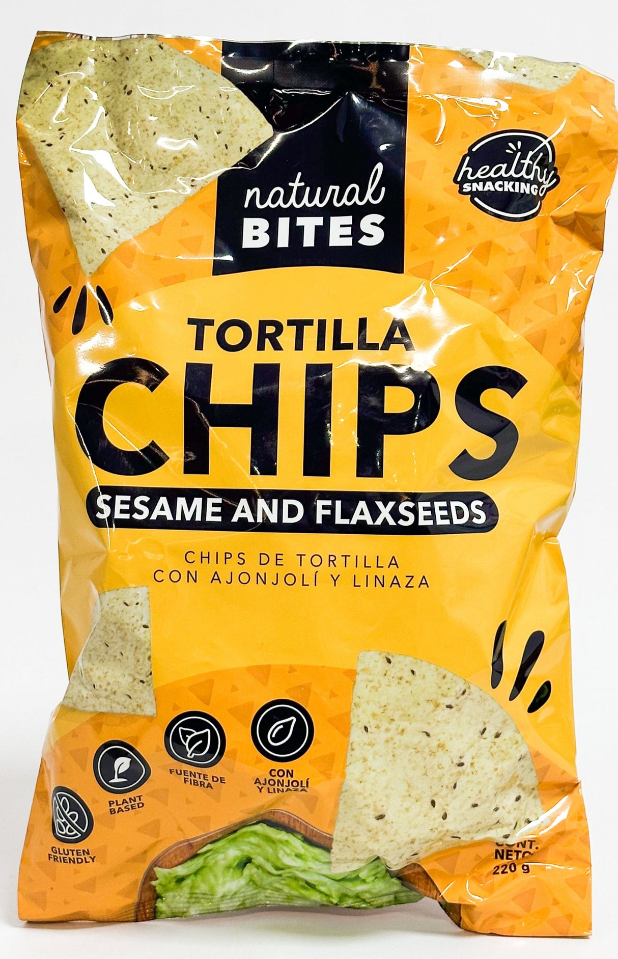 TORTILLA CHIPS CON AJONJOLI Y LINAZA NATURAL BITES 22OG