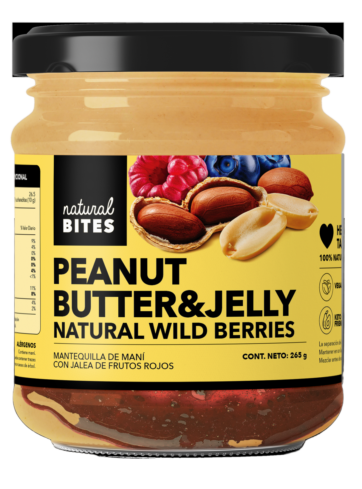 MANTEQUILLA DE MANI CON JALEA FRUTOS ROJOS NATURAL BITES 265G
