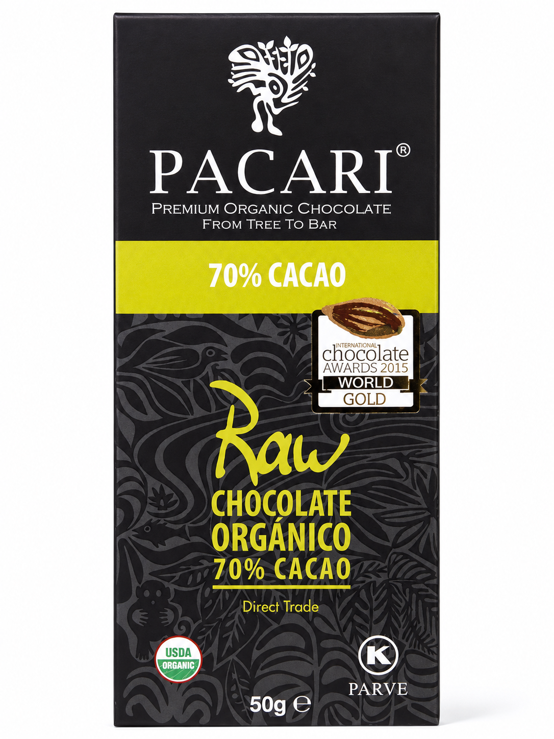 CHOCOLATE ORGÁNICO 70% CACAO PACCARI 50G