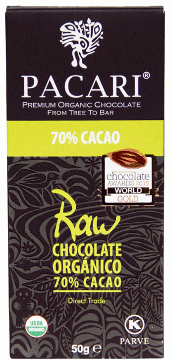 CHOCOLATE ORGÁNICO 70% CACAO PACCARI 50G