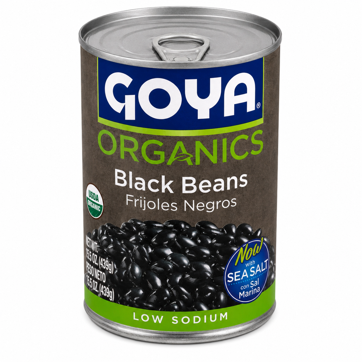 FRIJOLES NEGROS ORGÁNICOS CON SAL MARINA LATA GOYA 439G