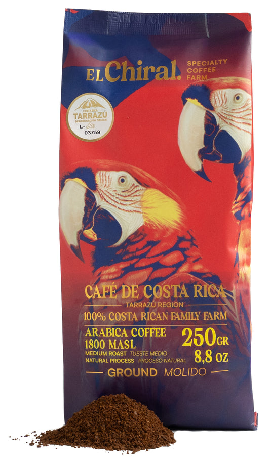 CAFÉ MOLIDO ENTERO PROCESO NATURAL TUESTE OSCURO EL CHIRAL 250G