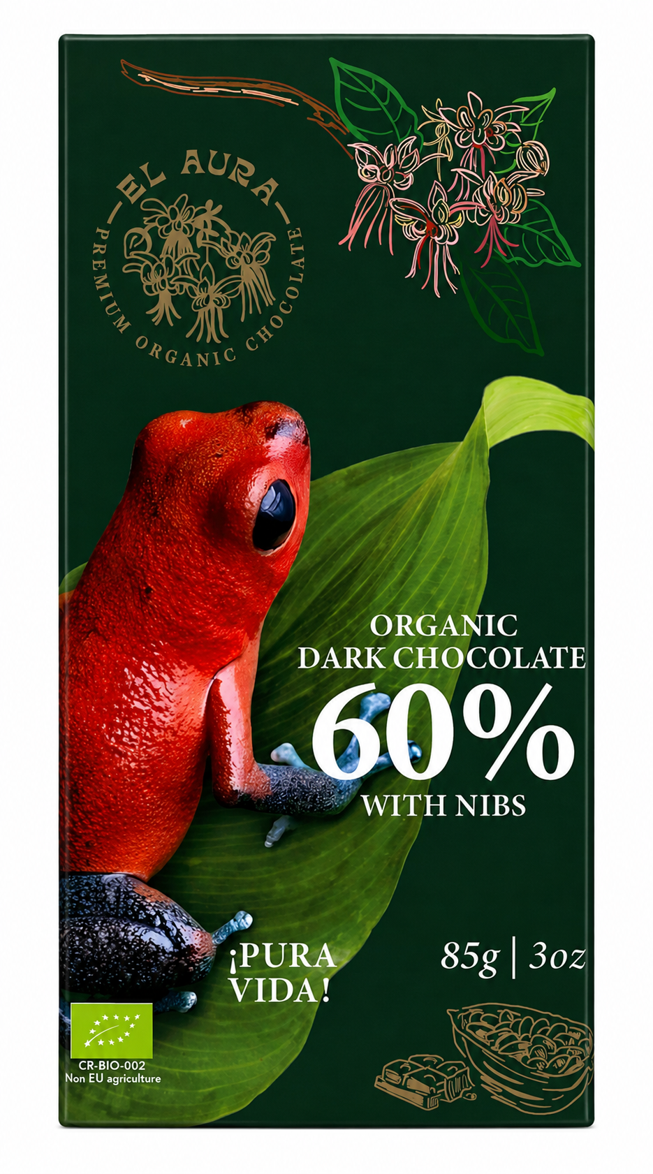 CHOCOLATE BARRA DARK 60%WITH NIBS EL AURA 85G