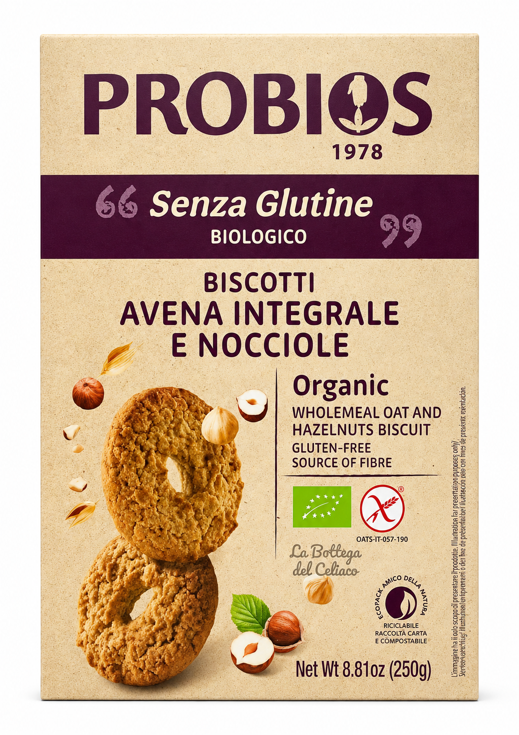 GALLETAS AVENA INTEGRAL AVELLANAS PROBIOS 250GR