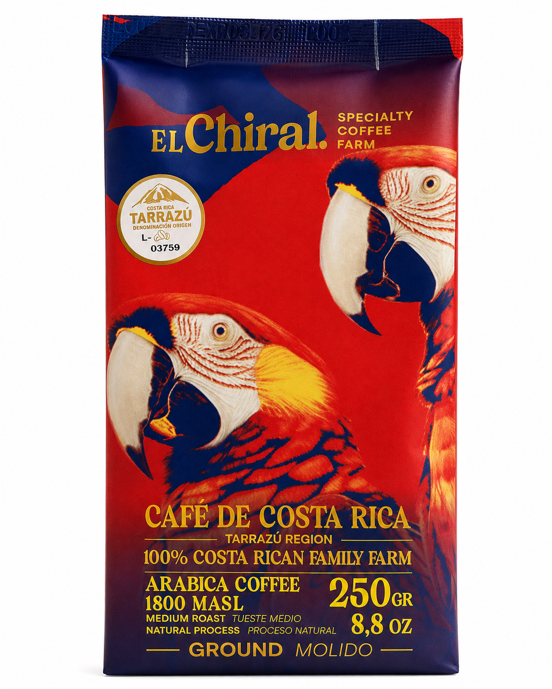 CAFÉ MOLIDO ENTERO PROCESO NATURAL TUESTE OSCURO EL CHIRAL 250G