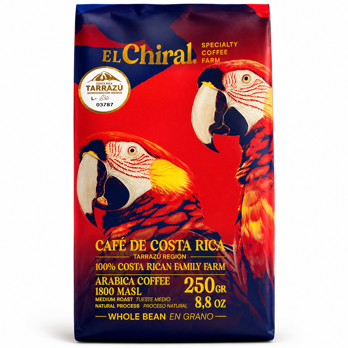 CAFÉ GRANO ENTERO PROCESO NATURAL TUESTE OSCURO EL CHIRAL 250G
