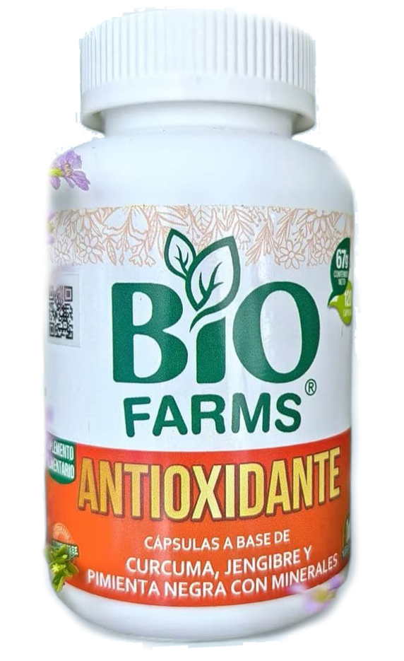 ANTIOXIDANTE CÚRCUMA, JENGIBRE, PIMIENTA NEGRA 120 CÁPSULAS BIO FARMS