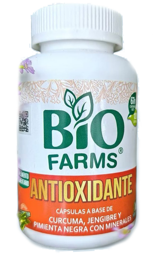 ANTIOXIDANTE CÚRCUMA, JENGIBRE, PIMIENTA NEGRA 120 CÁPSULAS BIO FARMS