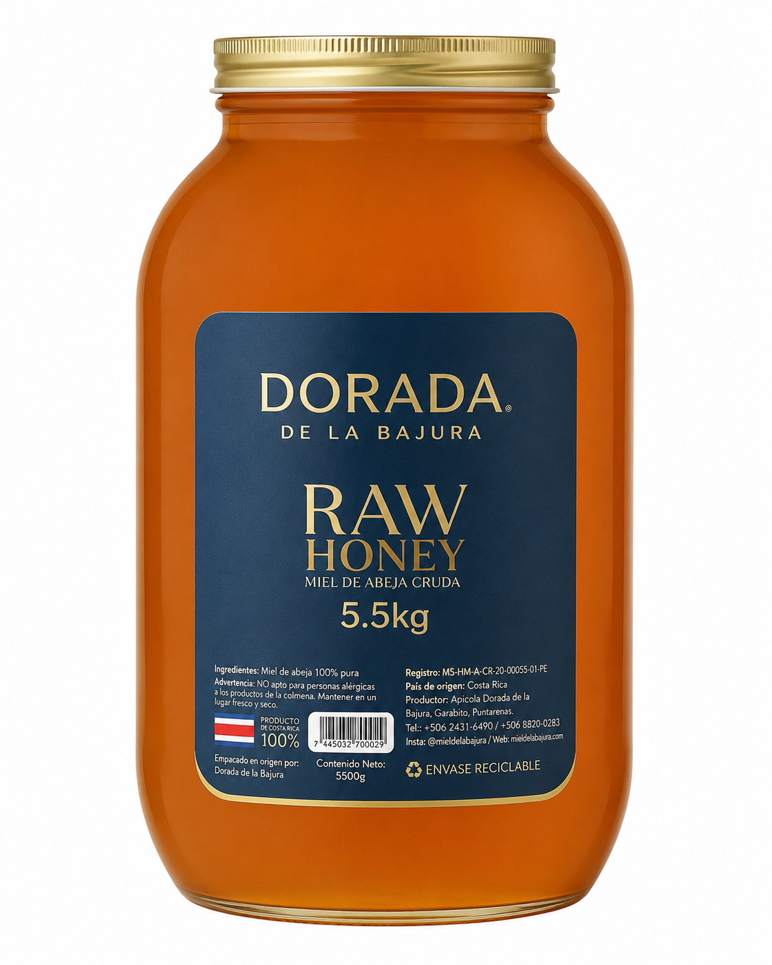 GALÓN VIDRIO MIEL CRUDA DORADA LA BAJURA 5500G