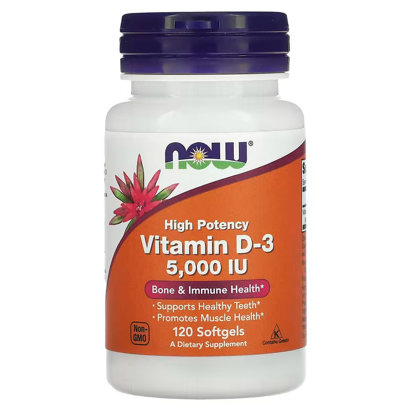 PASTILLA VITAMINA D-3  5000 IU  - NOW 120 CÁPSULAS
