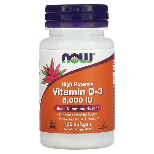 PASTILLA VITAMINA D-3  5000 IU  - NOW 120 CAPSULAS