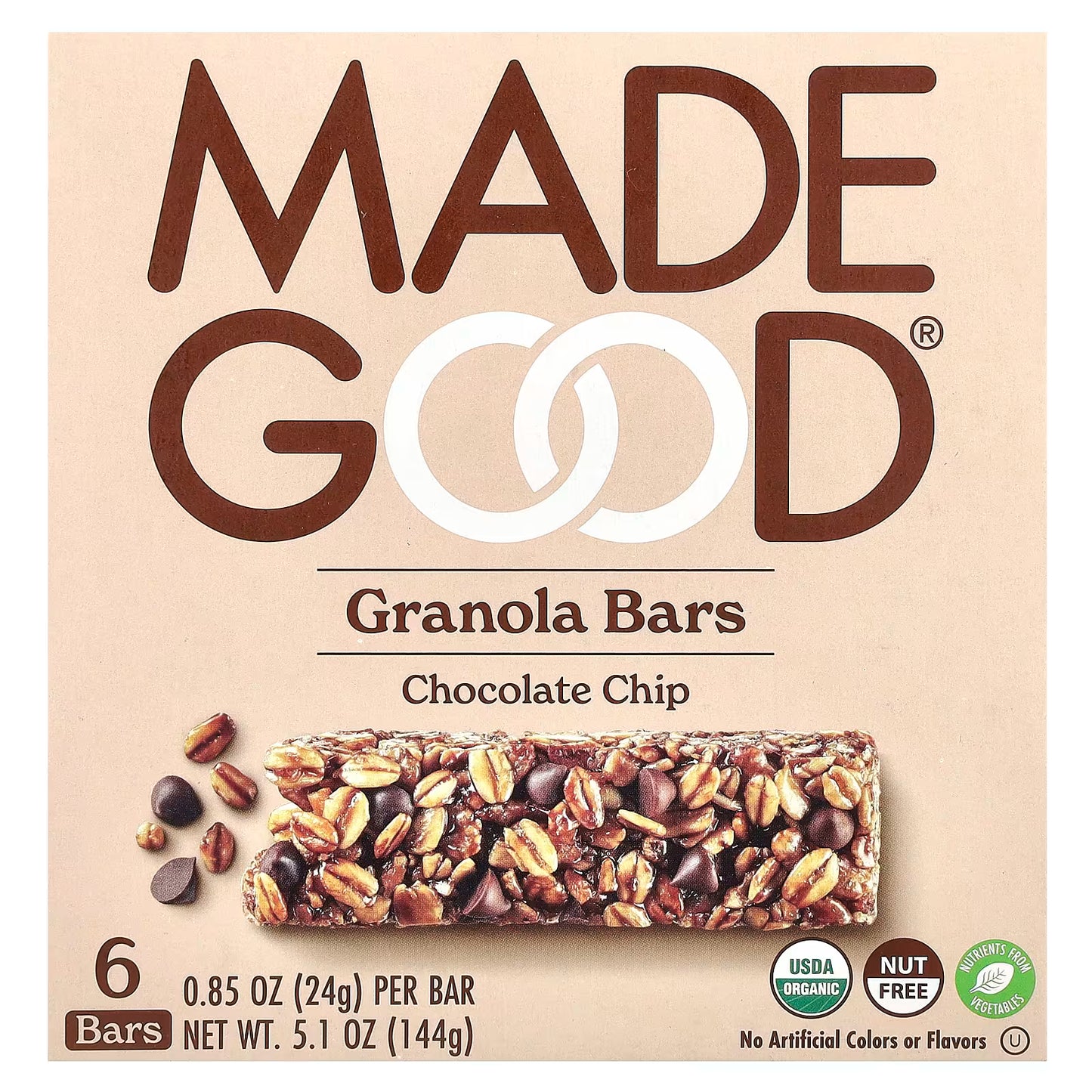 BARRAS GRANOLA CHOCOCHIP MADE GOOD 5UNIDADS 24G