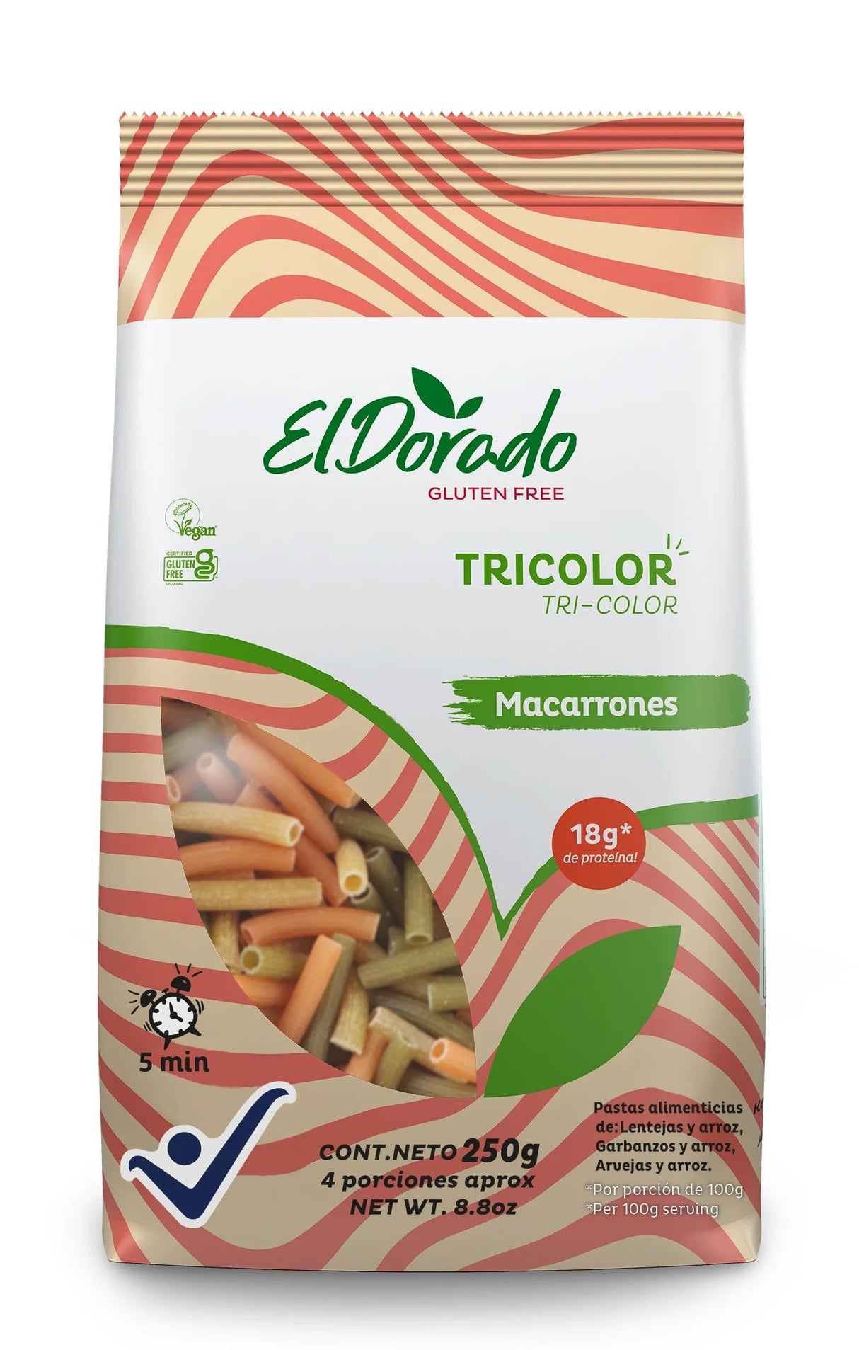 PASTA TRICOLOR MACARRONES EL DORADO GLUTEN FREE 250G