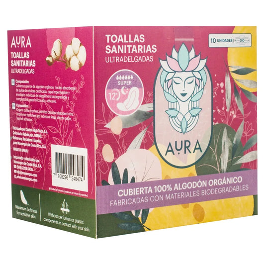 TOALLAS SANITARIAS NOCTURNAS AURA 10 UNIDADES