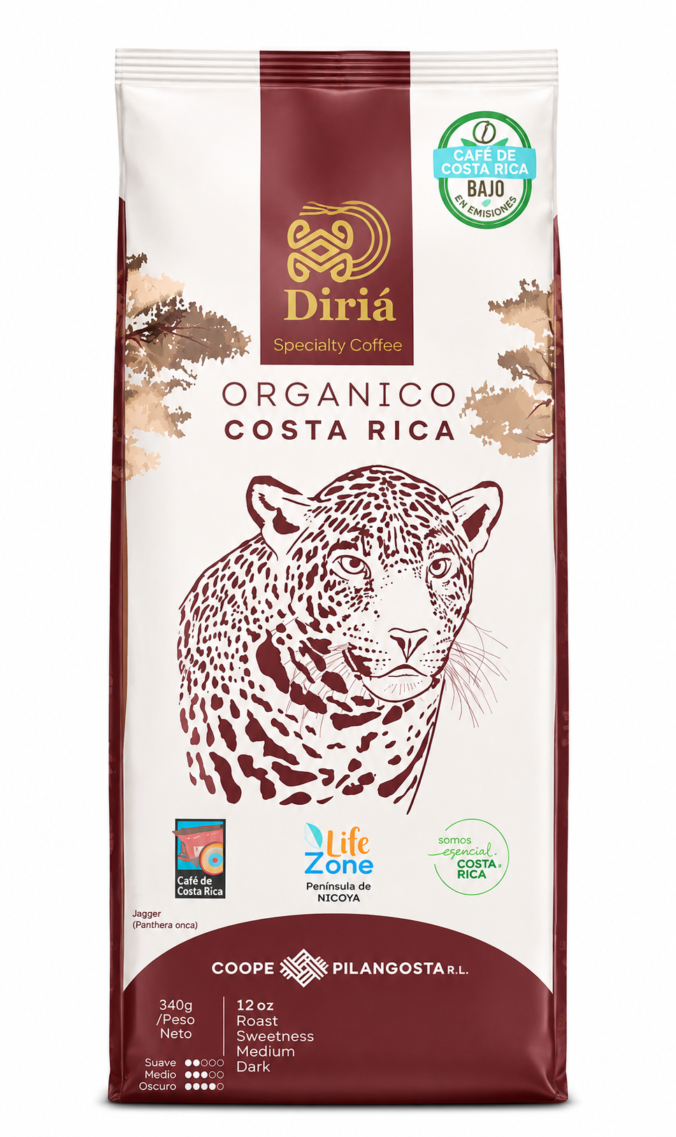 CAFÉ GRANO ENTERO ORGÁNICO DULCE MEDIO JAGUAR DIRÍA 340G