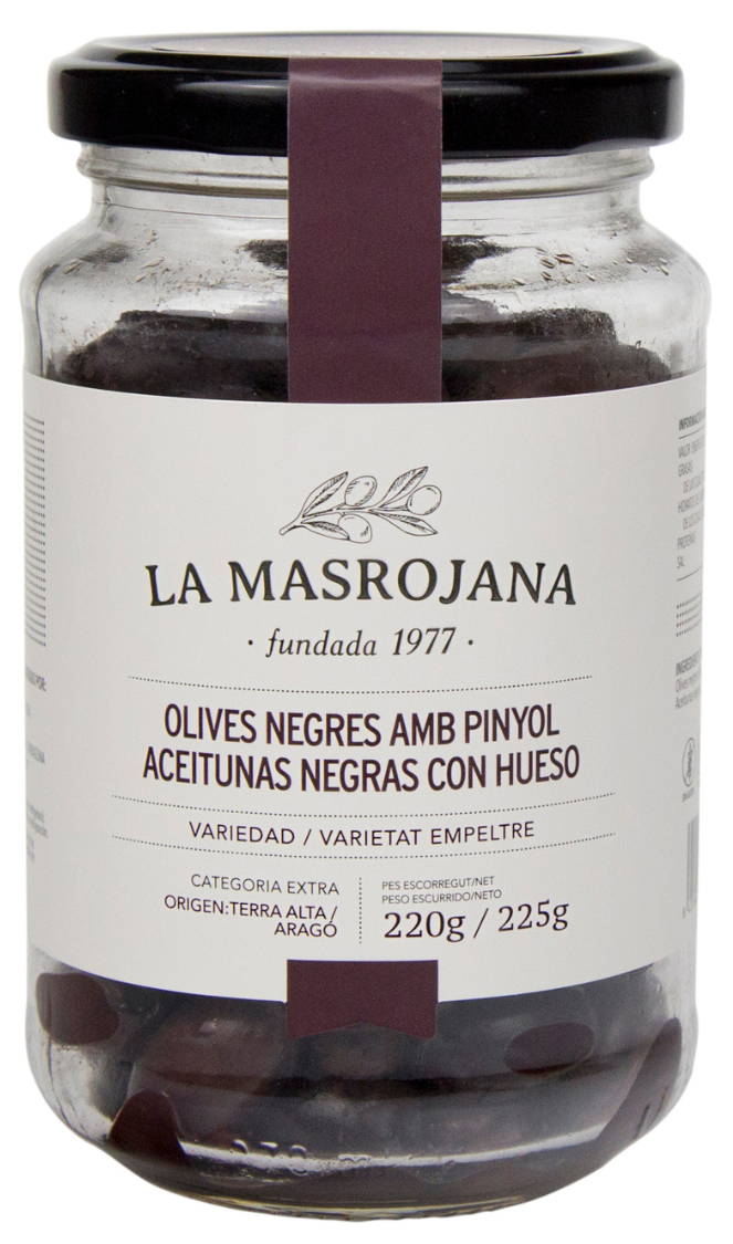 ACEITUNAS ECO NEGRA EMPELTRE LA MASROJANA 220GRS
