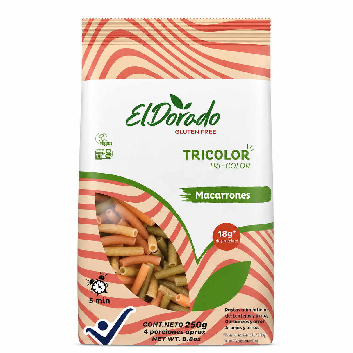 PASTA TRICOLOR MACARRONES EL DORADO GLUTEN FREE 250G