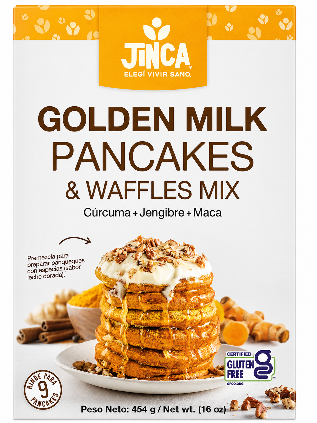 PREMEZCLA PANCAKE GOLDEN MILK WAFFLES MIX JINCA 454G