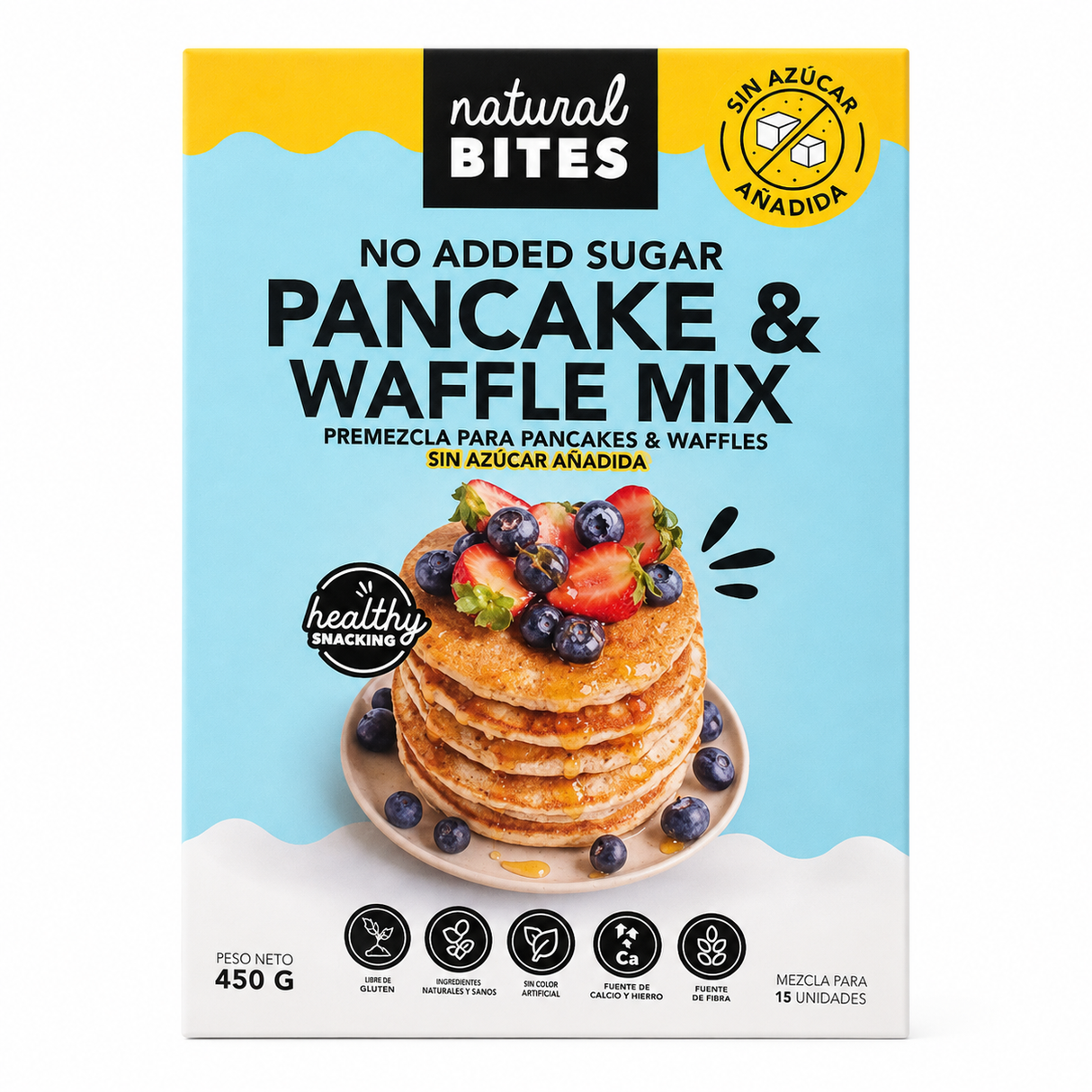 MEZCLA PANCAKE WAFFLE SUGAR FREE NATURAL BITES 450G